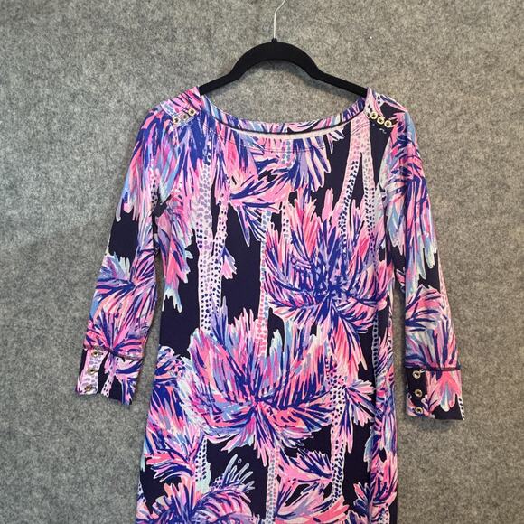 Lilly Pulitzer Dress Women Size XS Navy Long Sleeve Sophie UPF 50+ Palm Tropical - Picture 2 of 10
